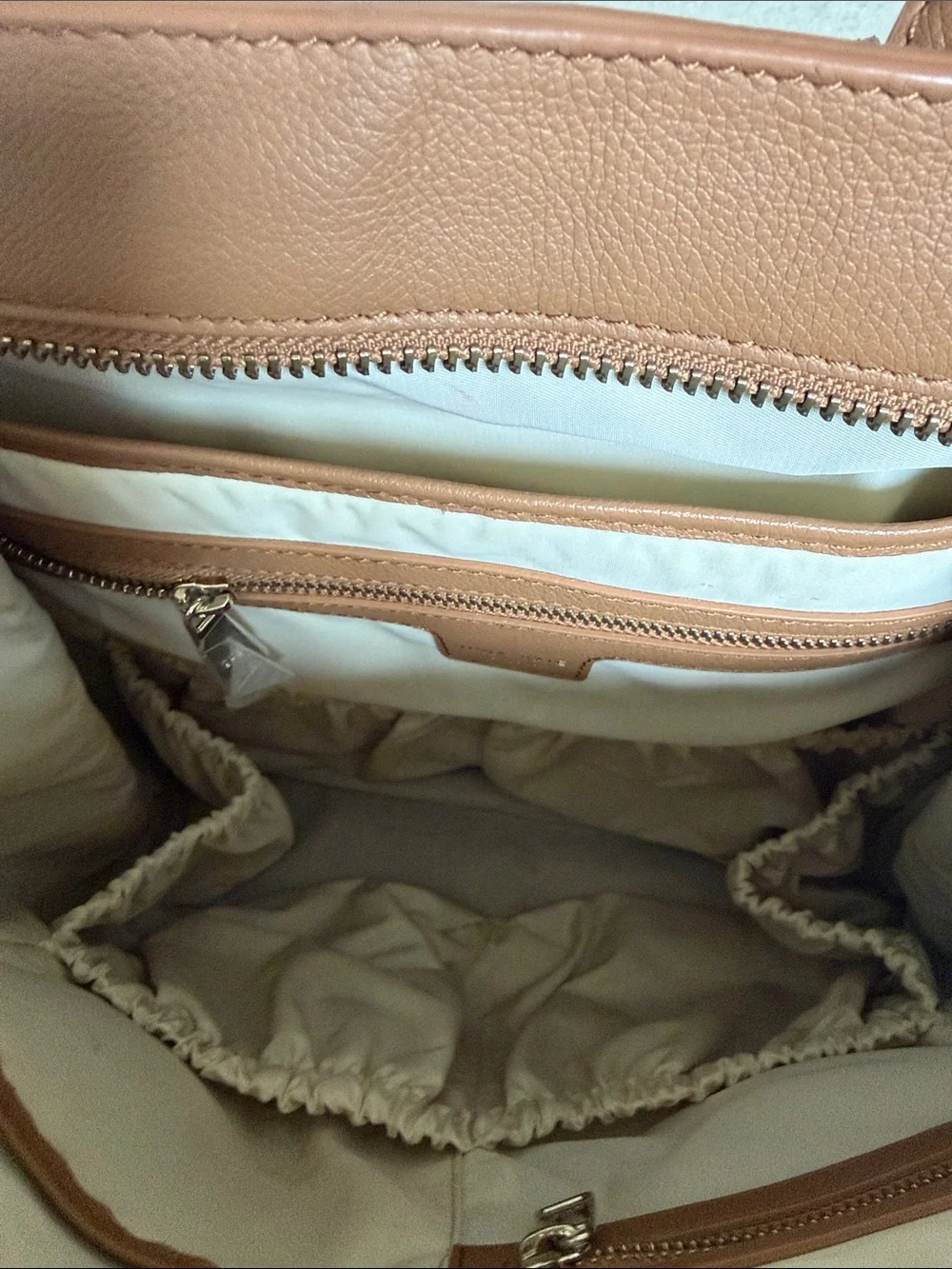 Minimalist Tan Leather Diaper Bag Backpack with Top Handle - Picture 2 of 4